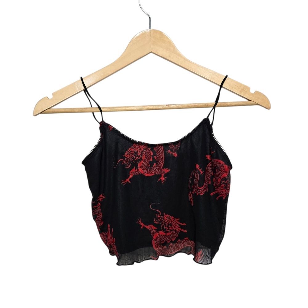 Black and Red Dragon Print Women's Top